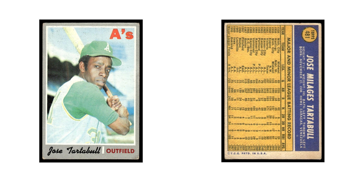 Jose Tartabull 1970 Topps (Damaged) #481 Oakland Athletics Baseball Card Poor