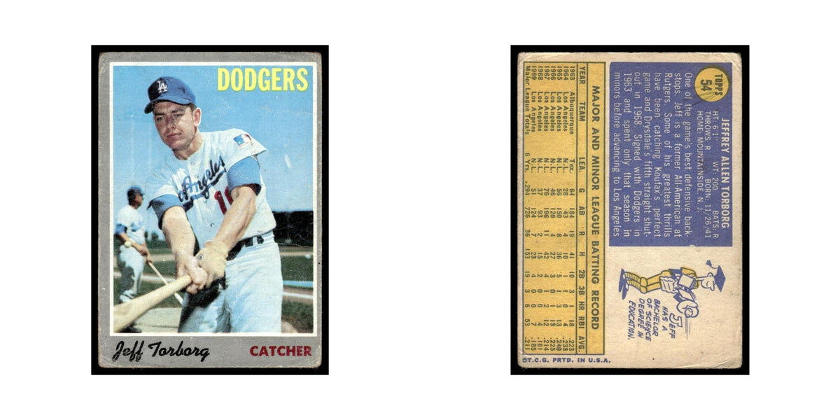 Jeff Torborg 1970 Topps (Damaged) #54 Los Angeles Dodgers Baseball Card Poor