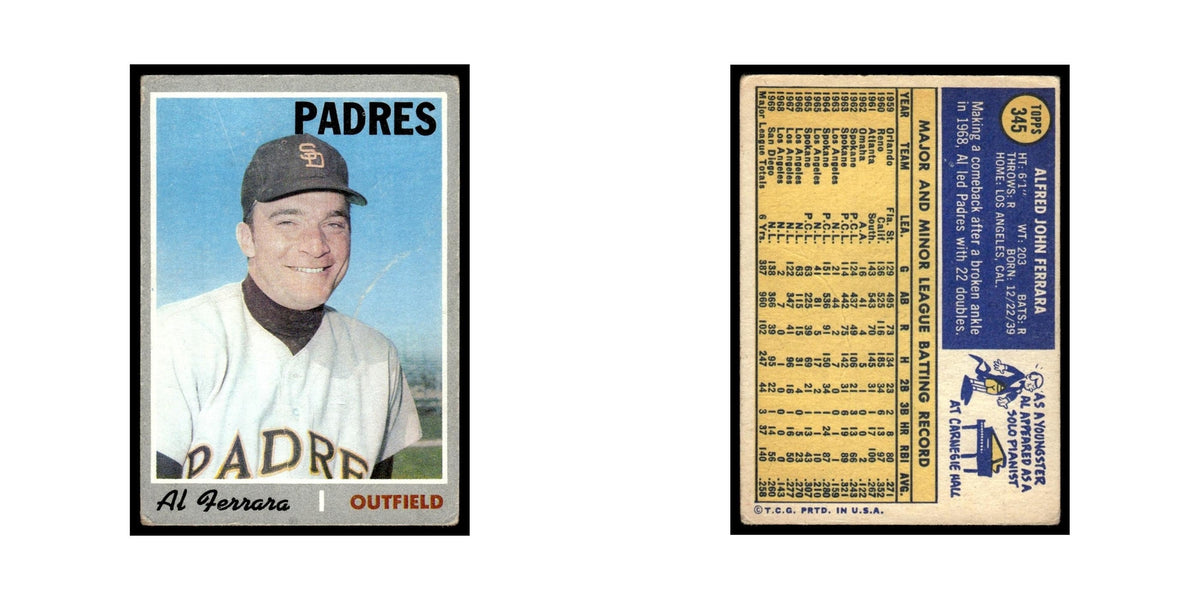 Al Ferrara 1970 Topps (Damaged) #345 San Diego Padres Baseball Card Poor