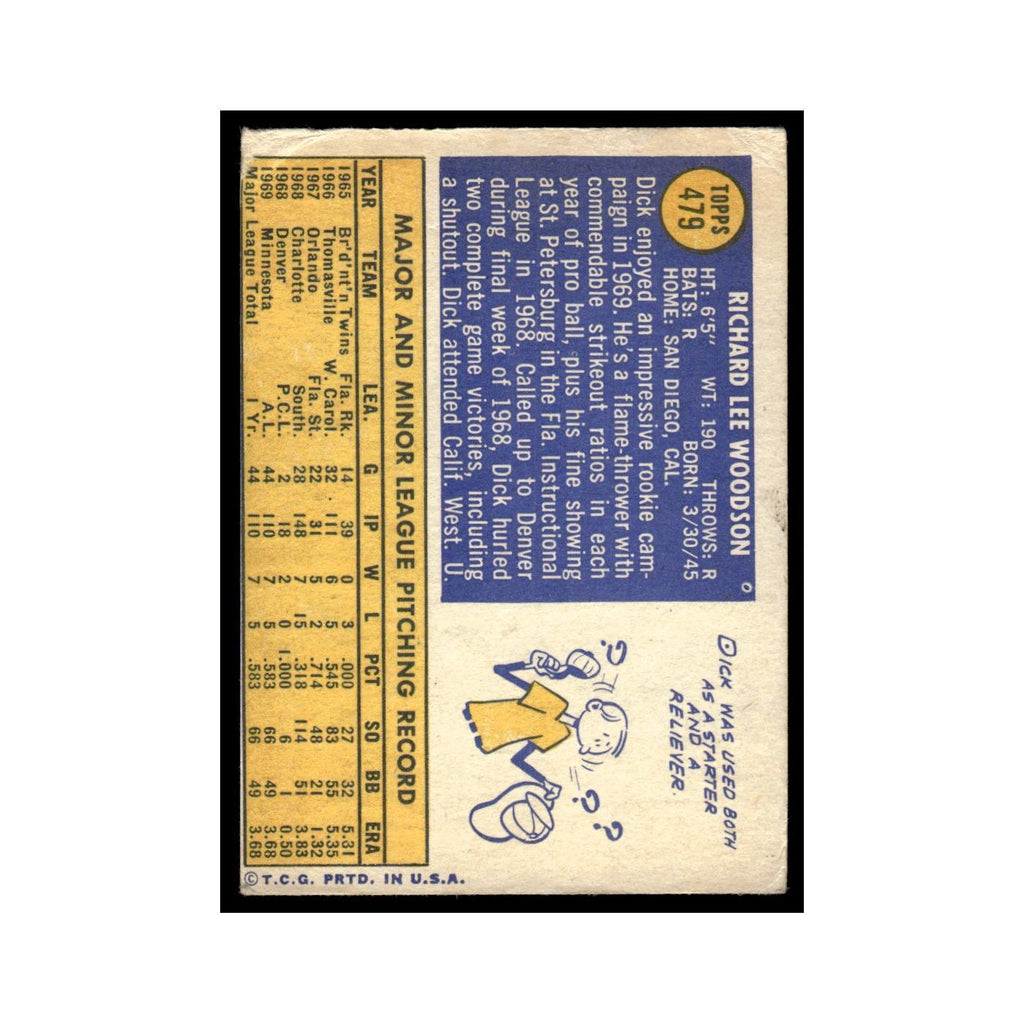 Dick Woodson Rookie 1970 Topps (Damaged) #479 Minnesota Twins Baseball Card Poor