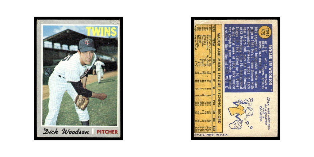 Dick Woodson Rookie 1970 Topps (Damaged) #479 Minnesota Twins Baseball Card Poor