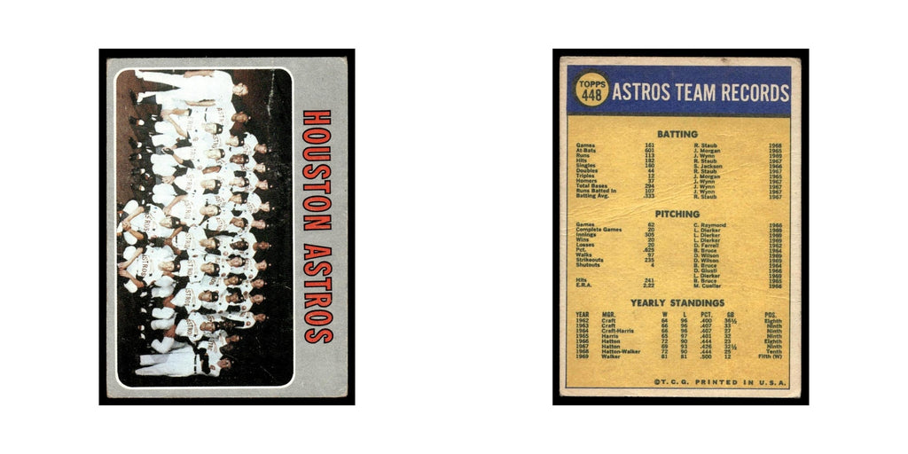 Astros Team Photo Records 1970 Topps (Damaged) #448 Baseball Card Poor