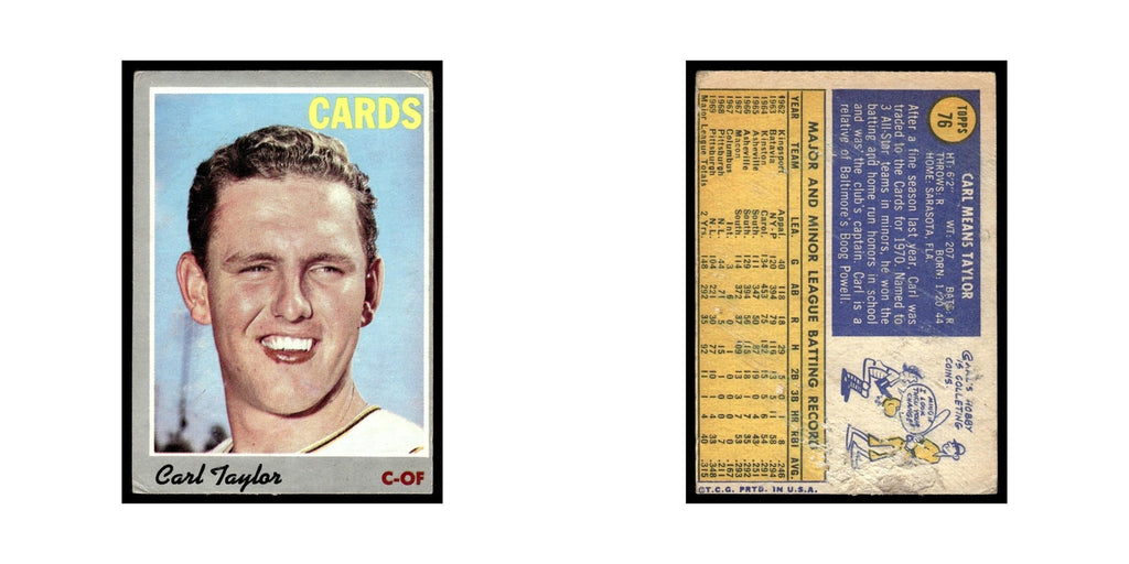 Carl Taylor 1970 Topps (Damaged) #76 St. Louis Cardinals Baseball Card Poor