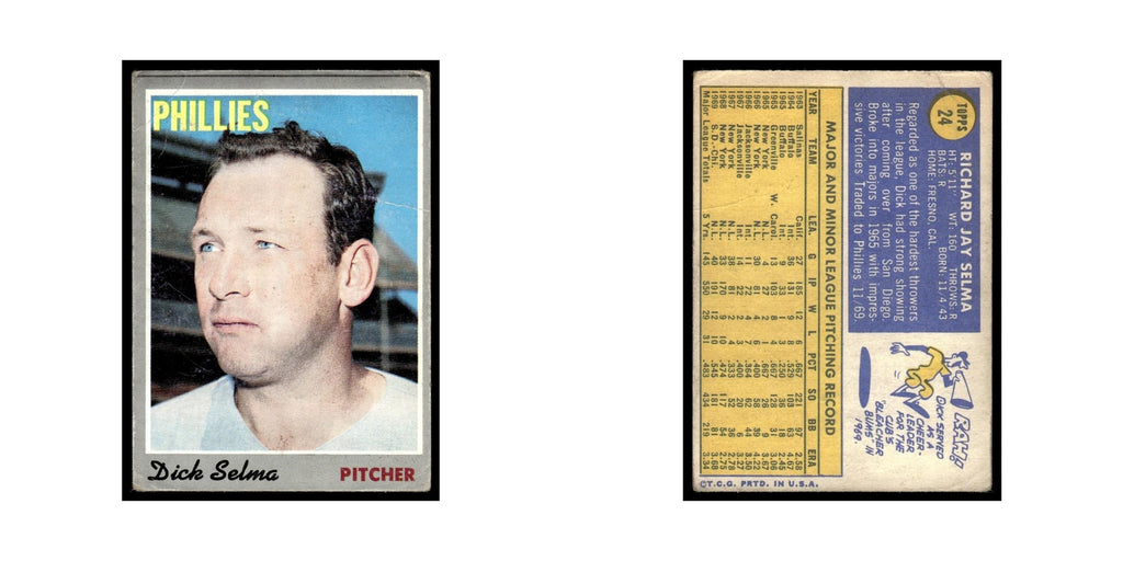 Dick Selma 1970 Topps (Damaged) #24 Philadelphia Phillies Baseball Card Poor