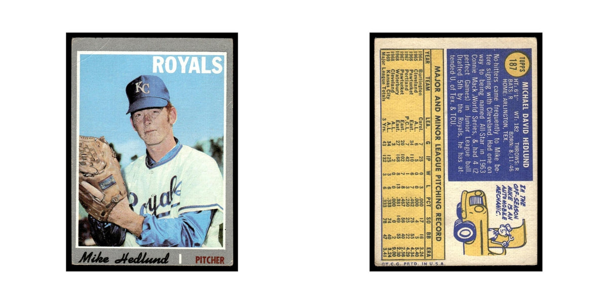 Mike Hedlund 1970 Topps (Damaged) #187 Kansas City Royals Baseball Card Poor
