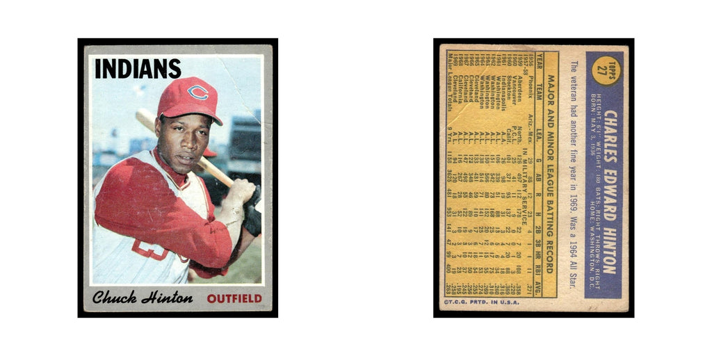 Chuck Hinton 1970 Topps (Damaged) #27 Cleveland Indians Baseball Card Poor