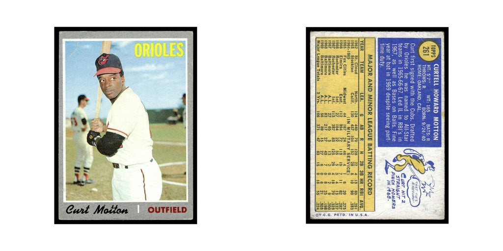 Curt Motton 1970 Topps (Damaged) #261 Baltimore Orioles Baseball Card Poor