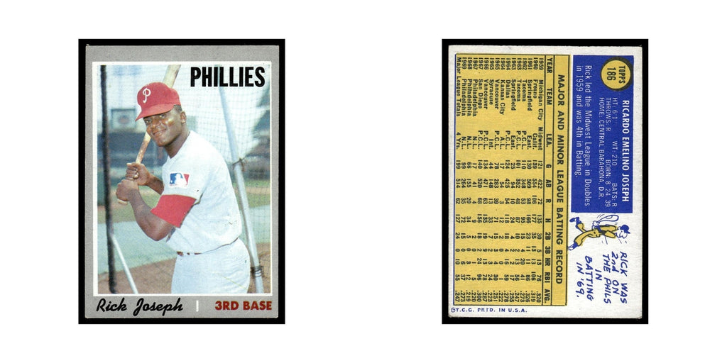 Rick Joseph 1970 Topps (Damaged) #186 Philadelphia Phillies Baseball Card Poor