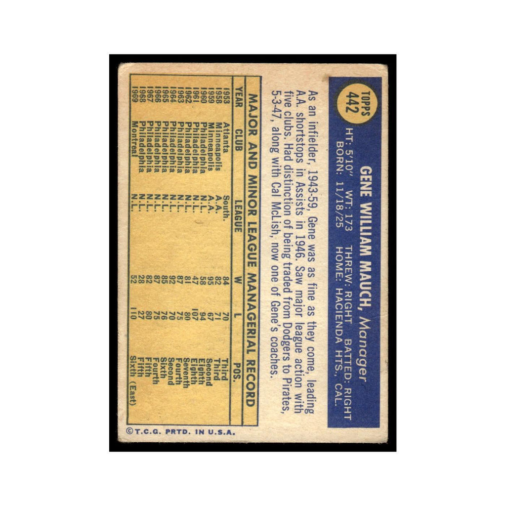 Gene Mauch 1970 Topps (Damaged) #442 Montreal Expos Baseball Card Poor