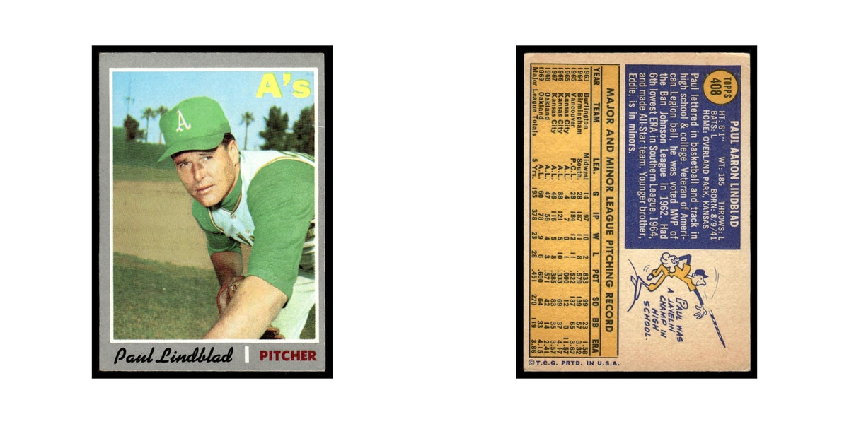 Paul Lindblad 1970 Topps (Damaged) #408 Oakland Athletics Baseball Card Poor