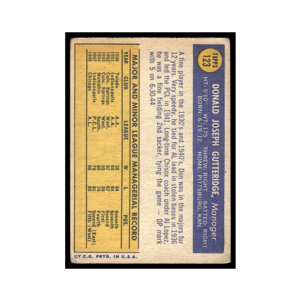 Don Gutteridge 1970 Topps (Damaged) #123 Chicago White Sox Baseball Card Poor