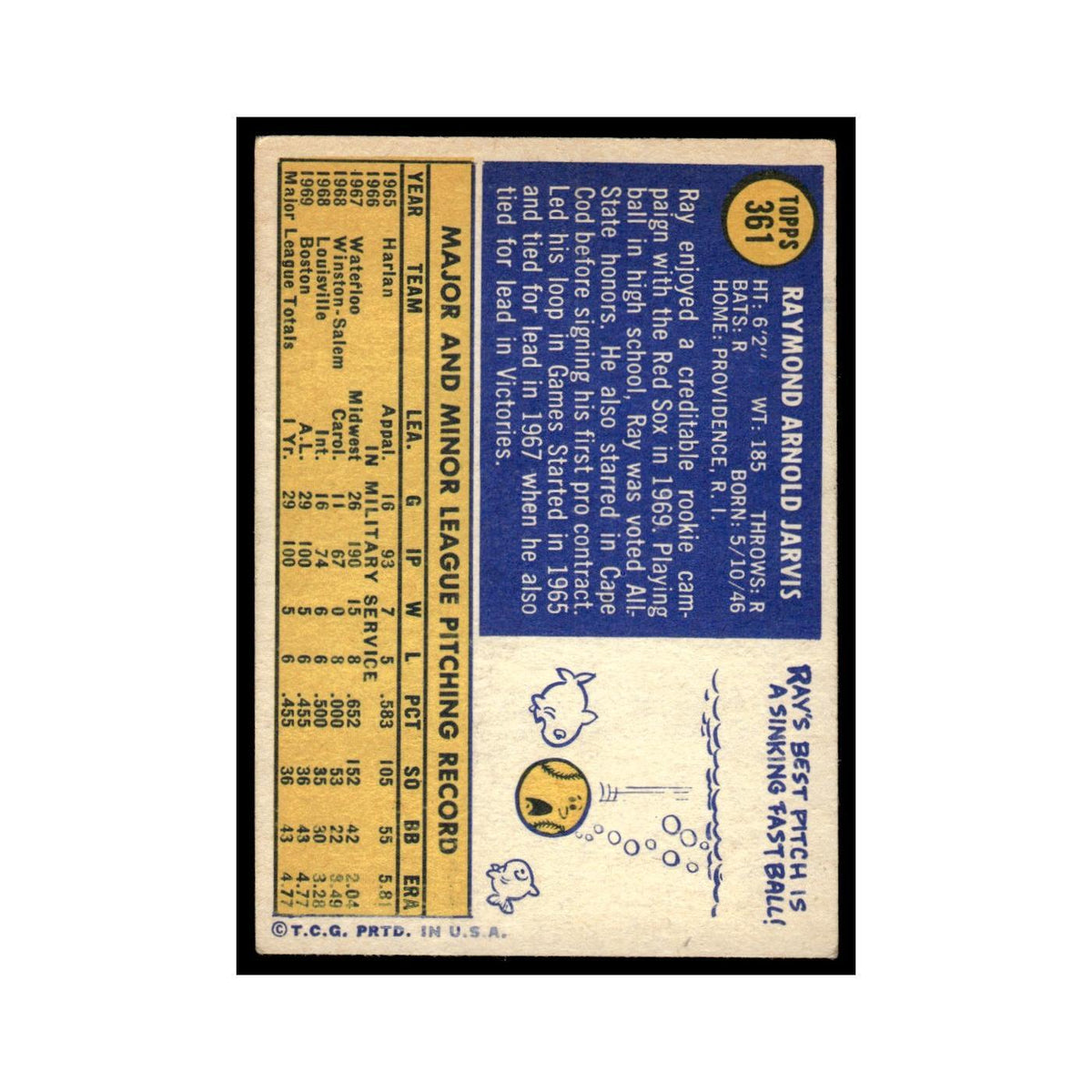 Ray Jarvis Rookie 1970 Topps (Damaged) #361 Boston Red Sox Baseball Card Poor