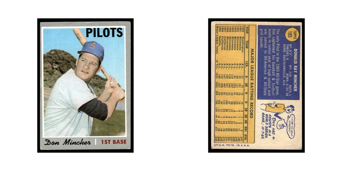 Don Mincher 1970 Topps (Damaged) #185 Seattle Pilots Baseball Card Poor