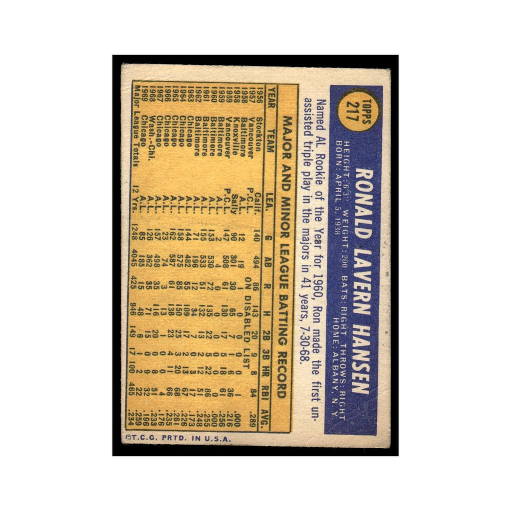 Ron Hansen 1970 Topps (Damaged) #217 Chicago White Sox Baseball Card Poor