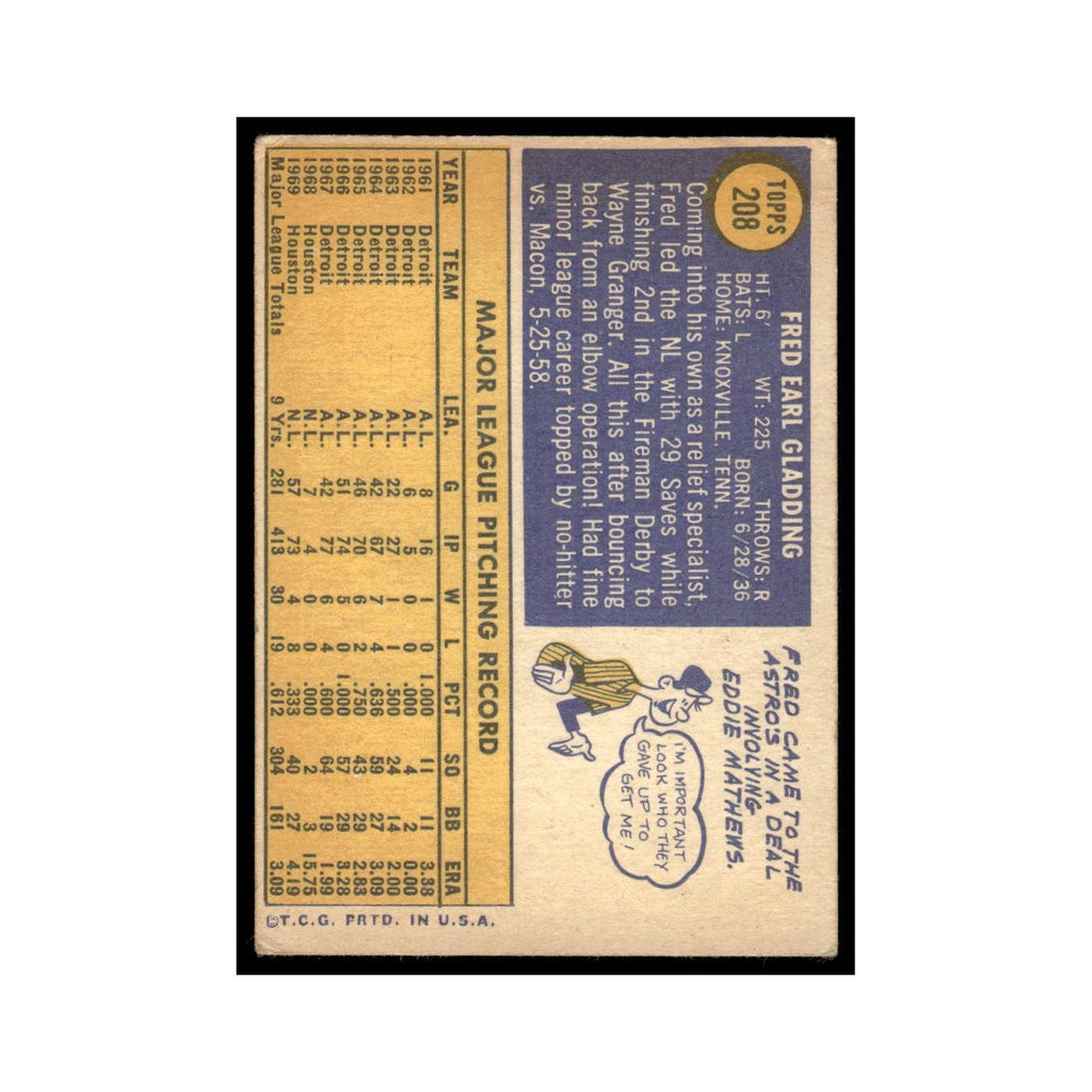 Fred Gladding 1970 Topps (Damaged) #208 Houston Astros Baseball Card Poor