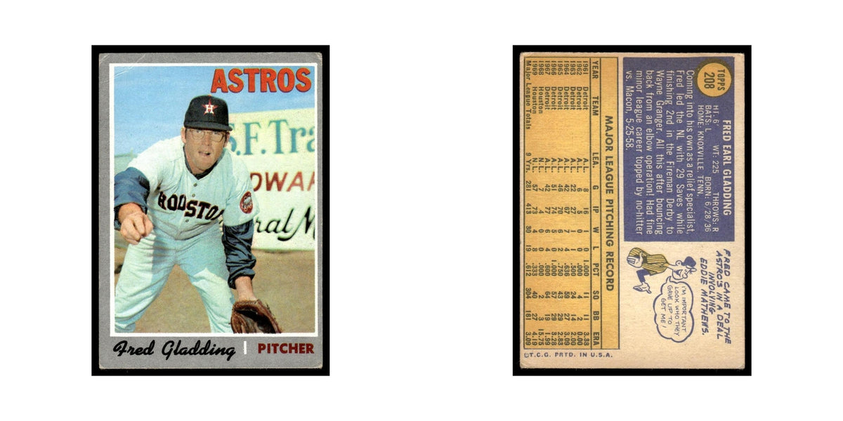 Fred Gladding 1970 Topps (Damaged) #208 Houston Astros Baseball Card Poor