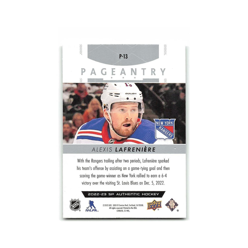 Alexis Lafreniere 2022 SP Authentic Pageantry #P-13 New York Rangers NM