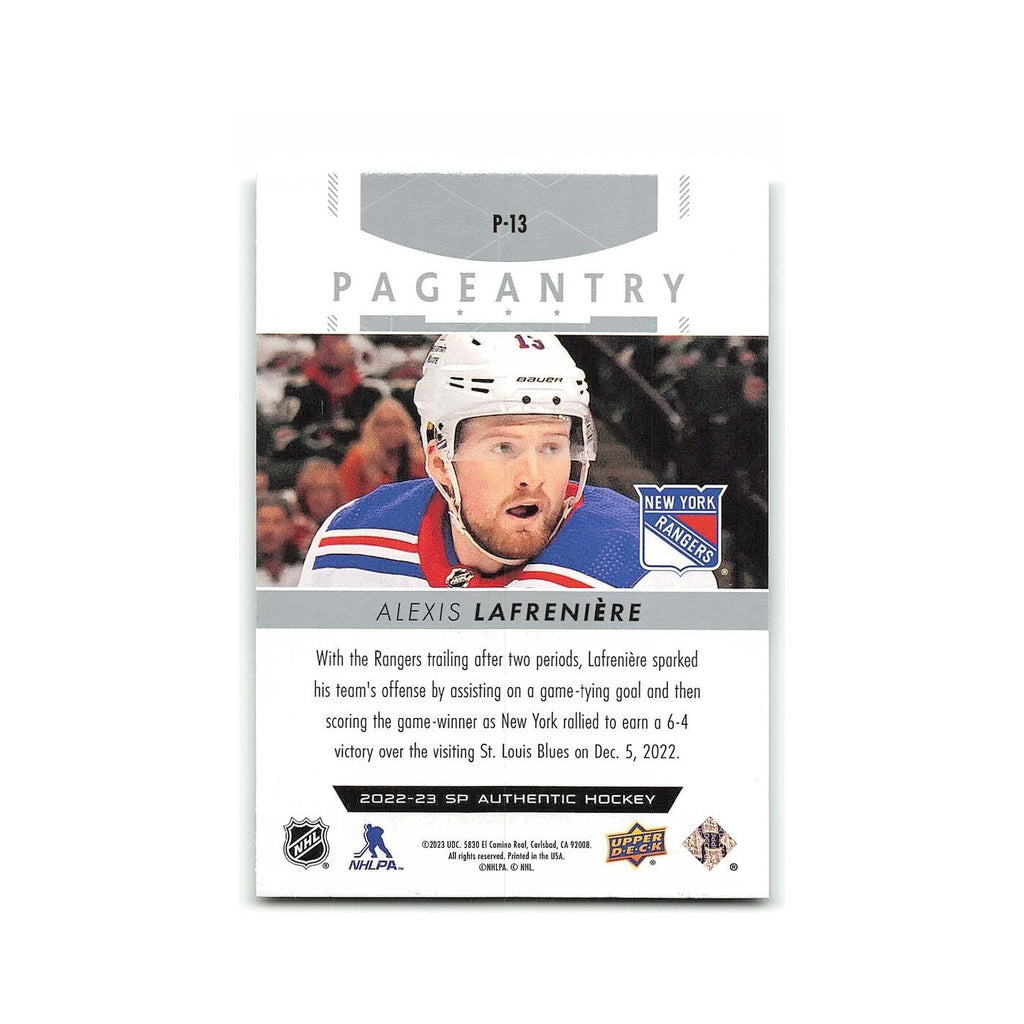 Alexis Lafreniere 2022 SP Authentic Pageantry #P-13 New York Rangers NM