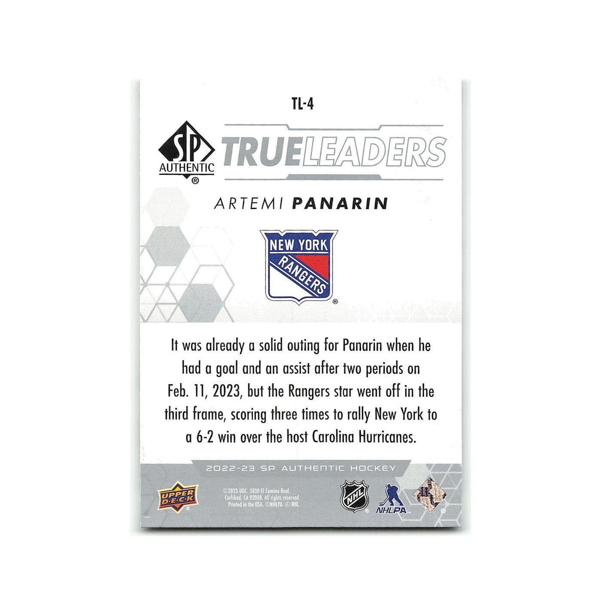Artemi Panarin 2022 SP Authentic True Leaders #TL-4 New York Rangers NM