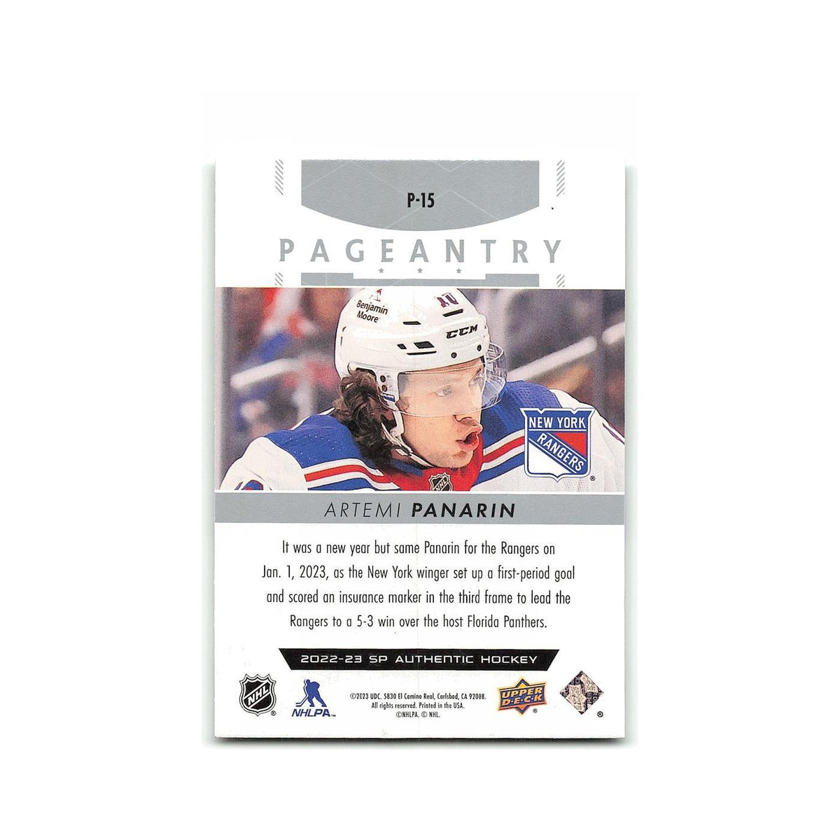 Artemi Panarin 2022 SP Authentic Pageantry #P-15 New York Rangers Hockey Card NM