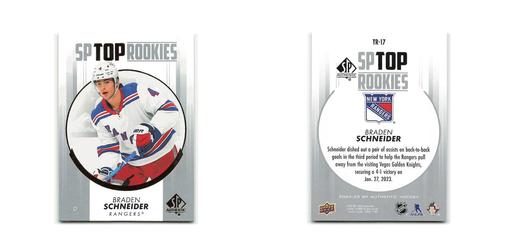 Braden Schneider 2022 SP Authentic Top Rookies #TR-17 New York Rangers NM