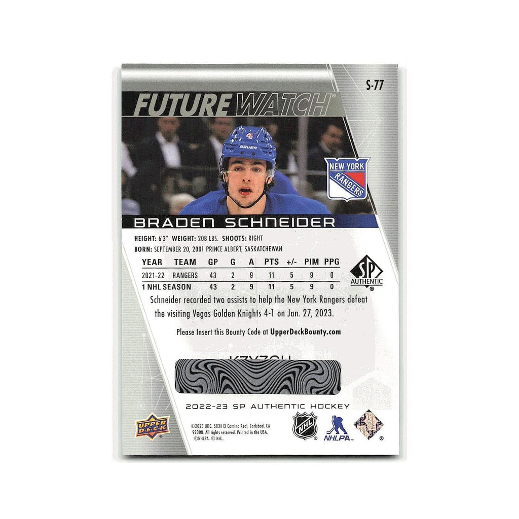 Braden Schneider 2022 SP Authentic Spectrum FX #S-77 New York Rangers NM