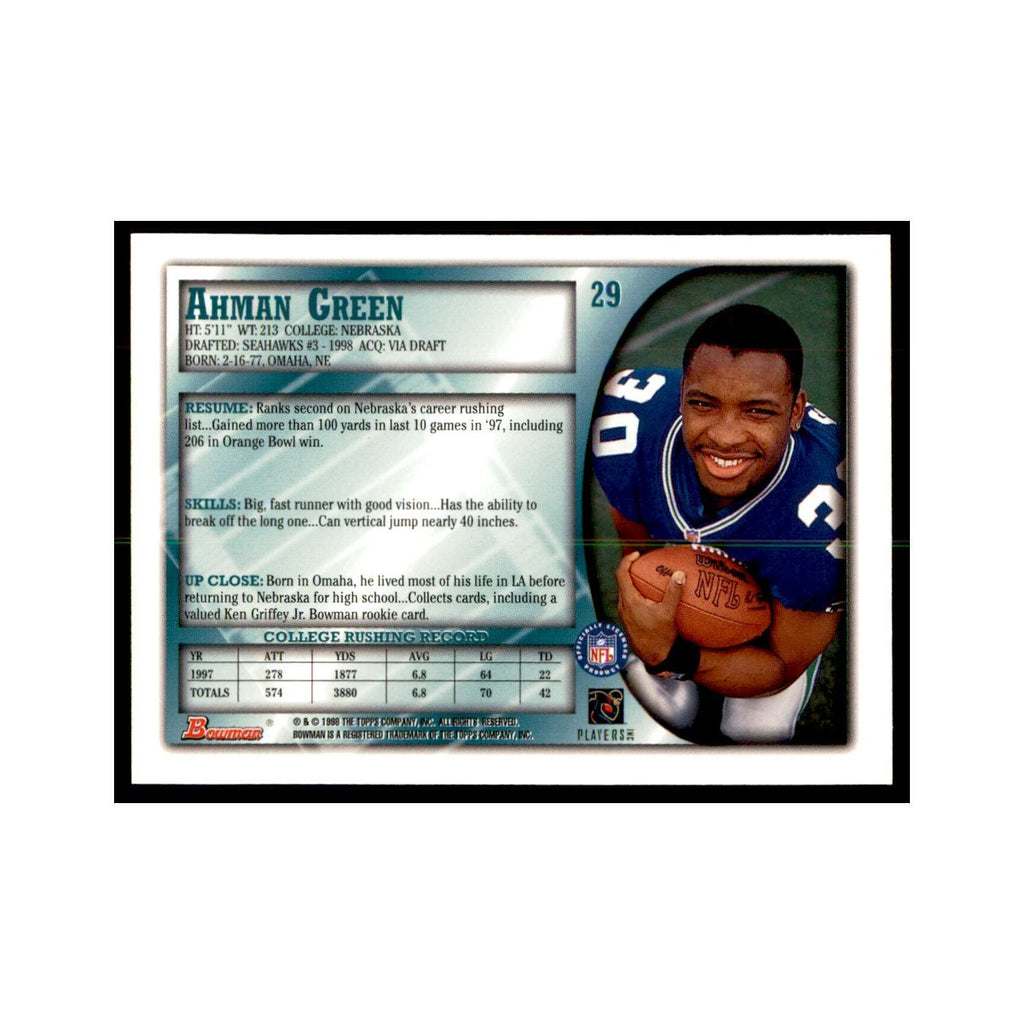 1998 Bowman Ahman Green RC Football Cards #29