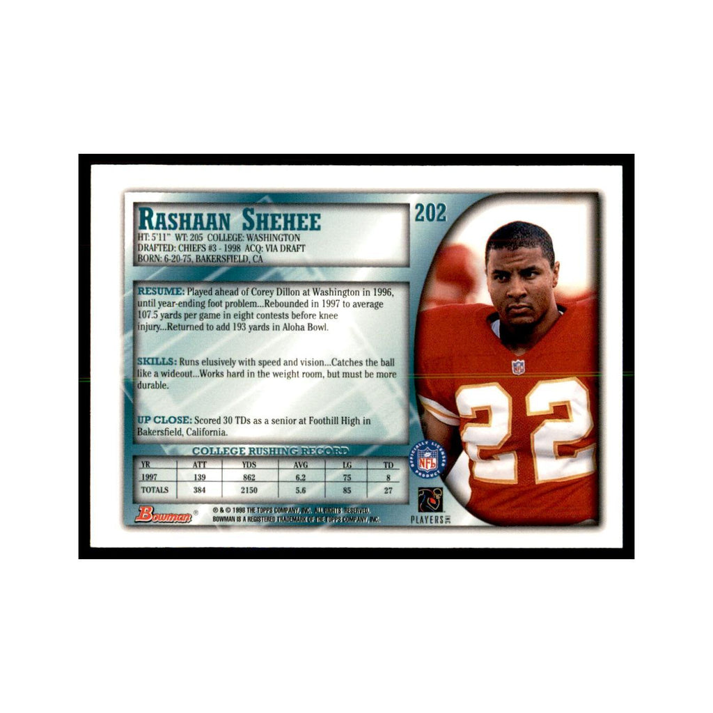 1998 Bowman Rashaan Shehee RC Football Cards #202
