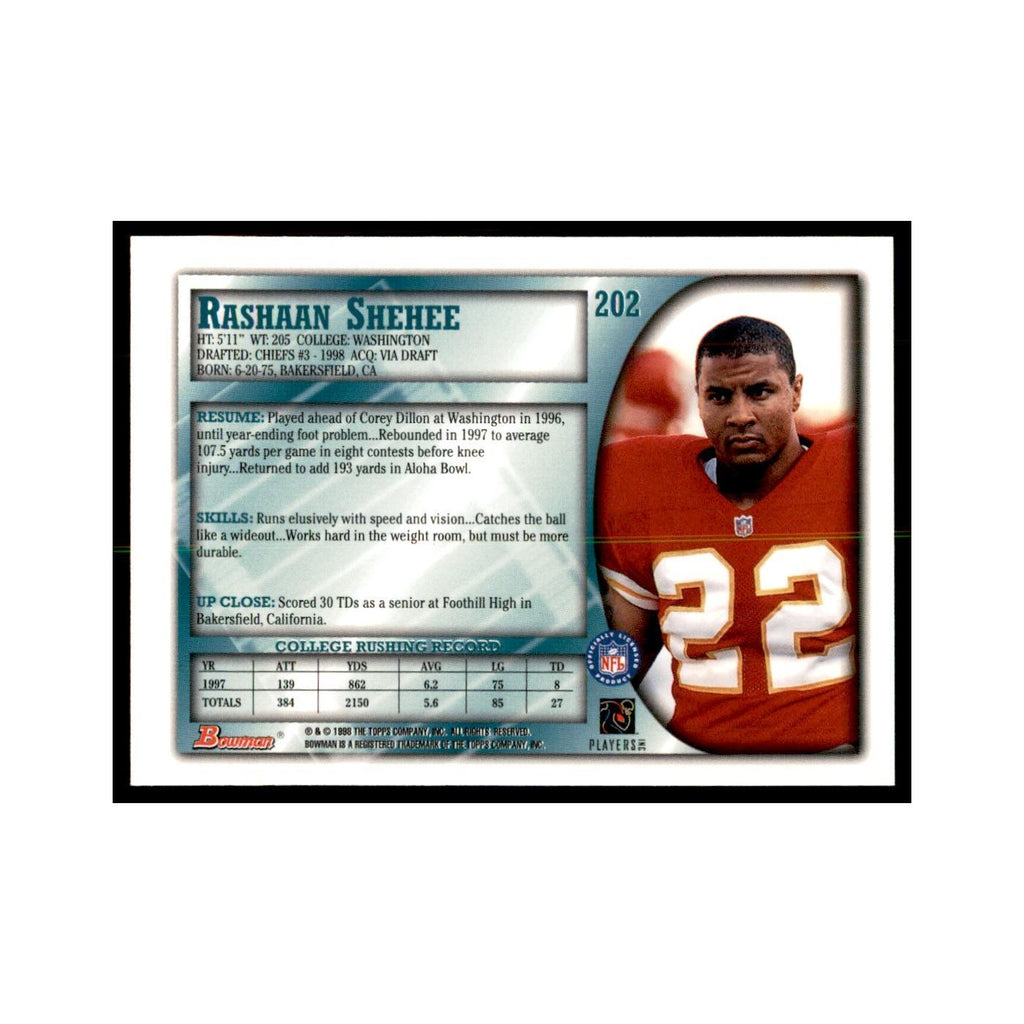 1998 Bowman Rashaan Shehee RC Football Cards #202