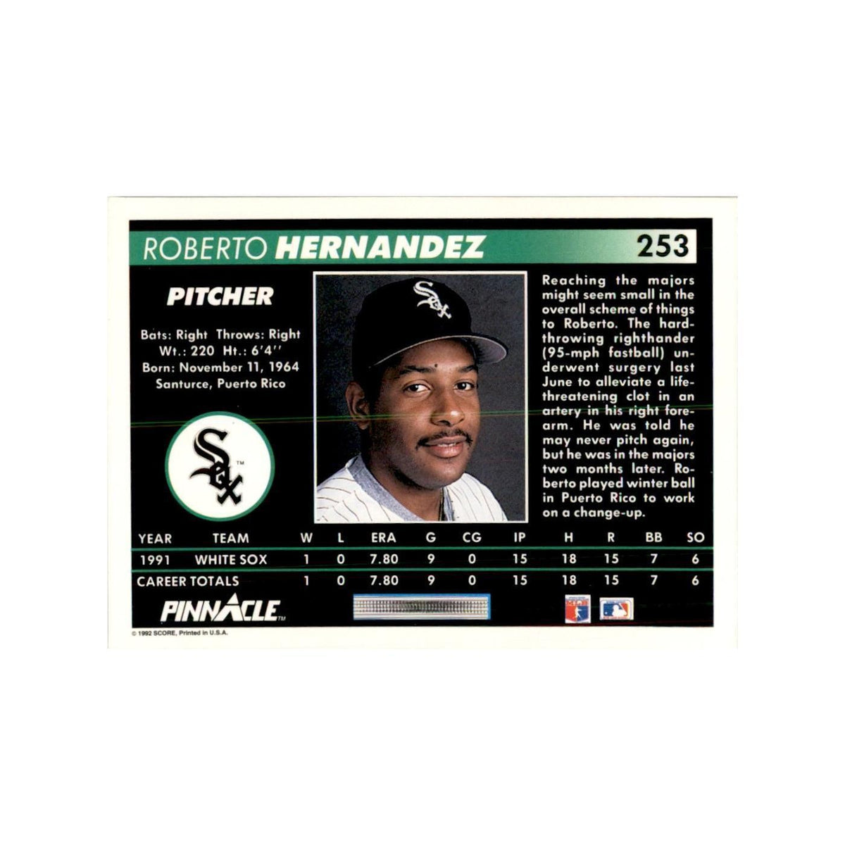 1992 Pinnacle Roberto Hernandez Baseball Cards #253