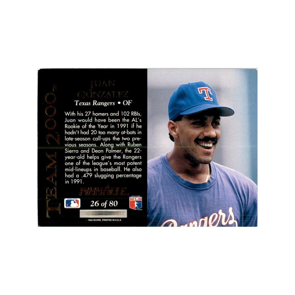 1992 Pinnacle Juan Gonzalez Baseball Cards #26