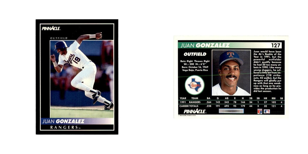 1992 Pinnacle Juan Gonzalez Baseball Cards #127