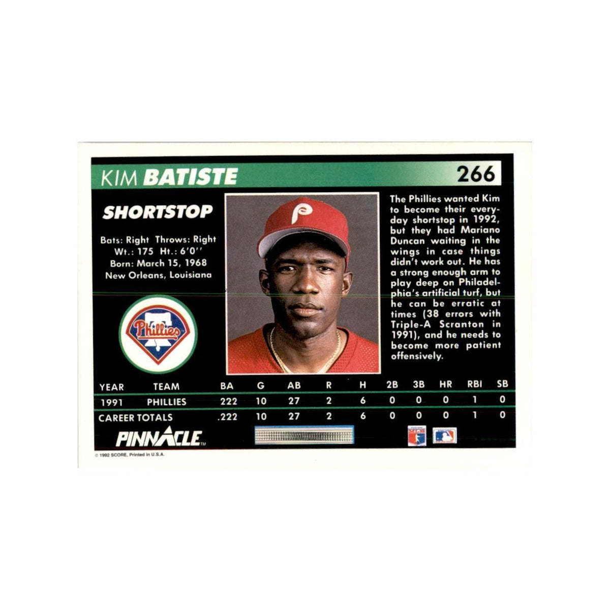 1992 Pinnacle Kim Batiste Baseball Cards #266