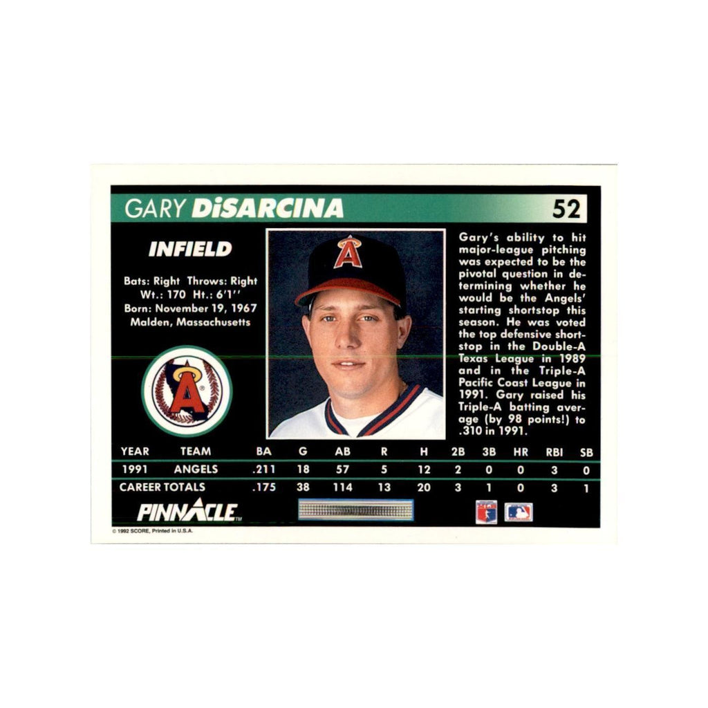 1992 Pinnacle Gary DiSarcina Baseball Cards #52