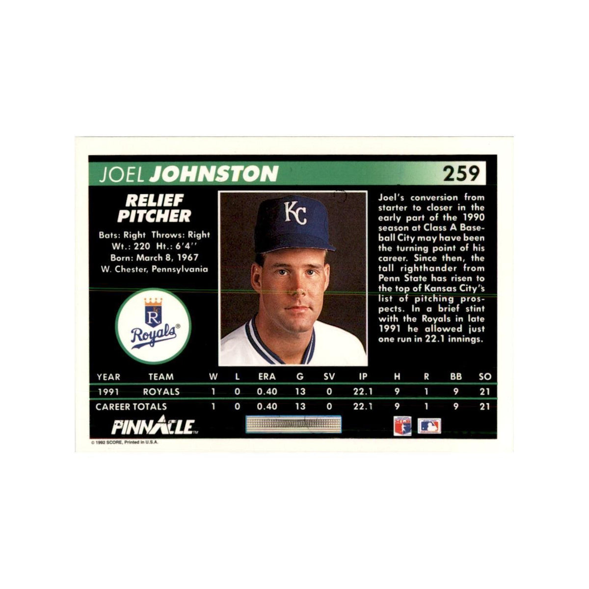 1992 Pinnacle Joel Johnston Baseball Cards #259