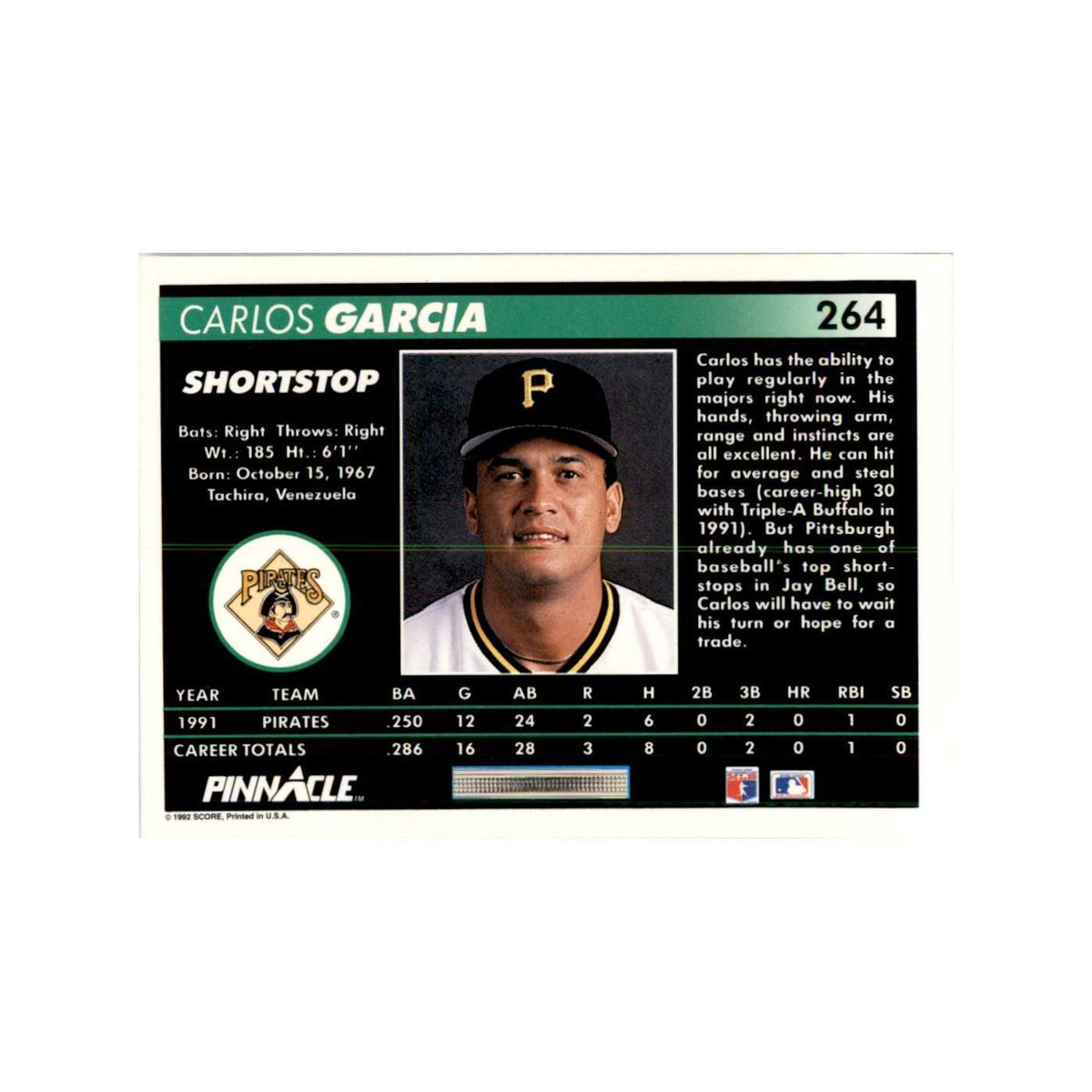 1992 Pinnacle Carlos Garcia Baseball Cards #264