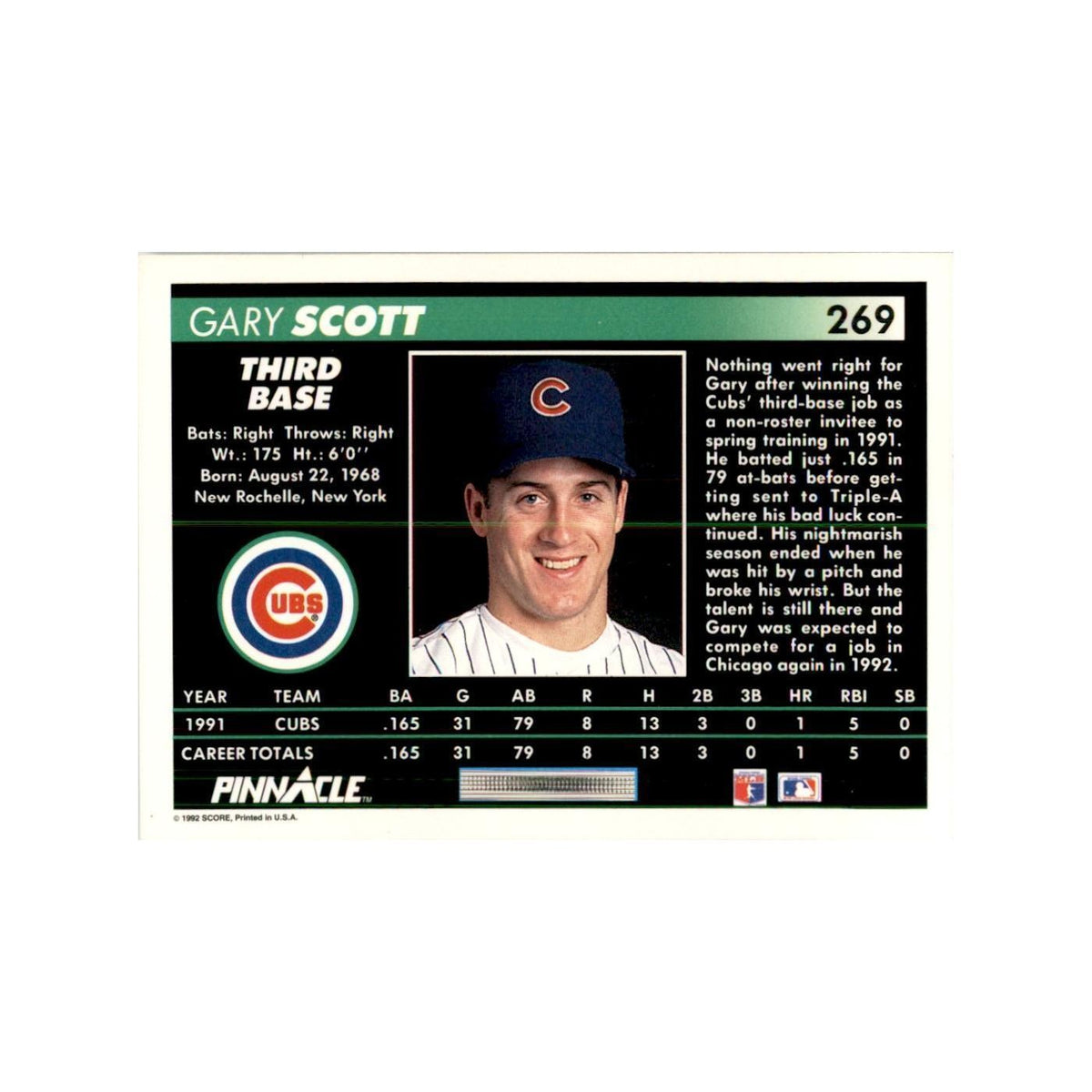 1992 Pinnacle Gary Scott Baseball Cards #269