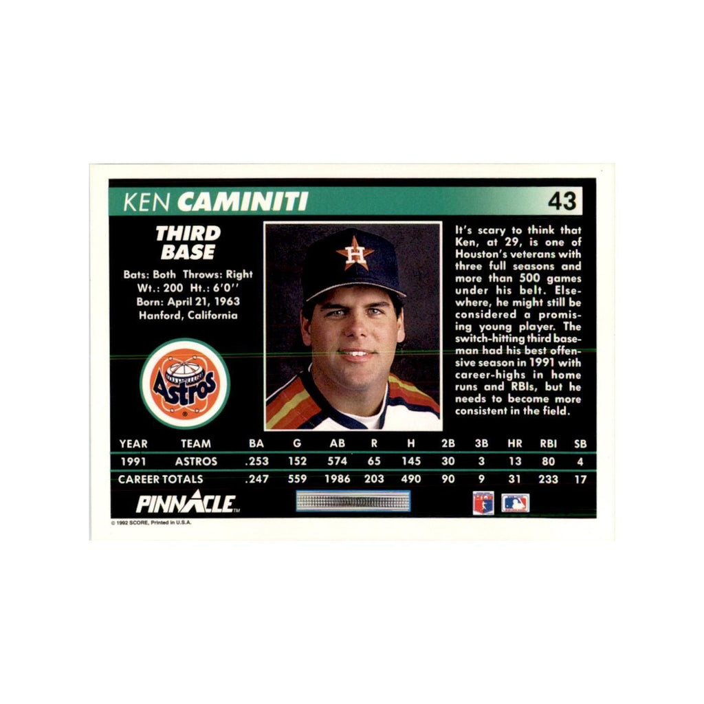 1992 Pinnacle Ken Caminiti Baseball Cards #43