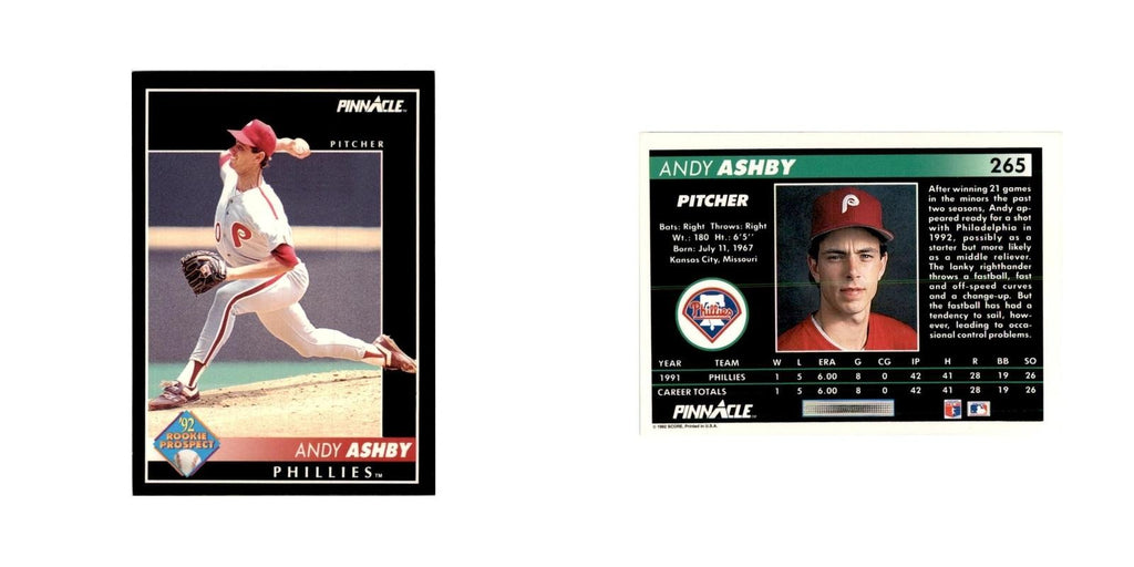 1992 Pinnacle Andy Ashby Baseball Cards #265