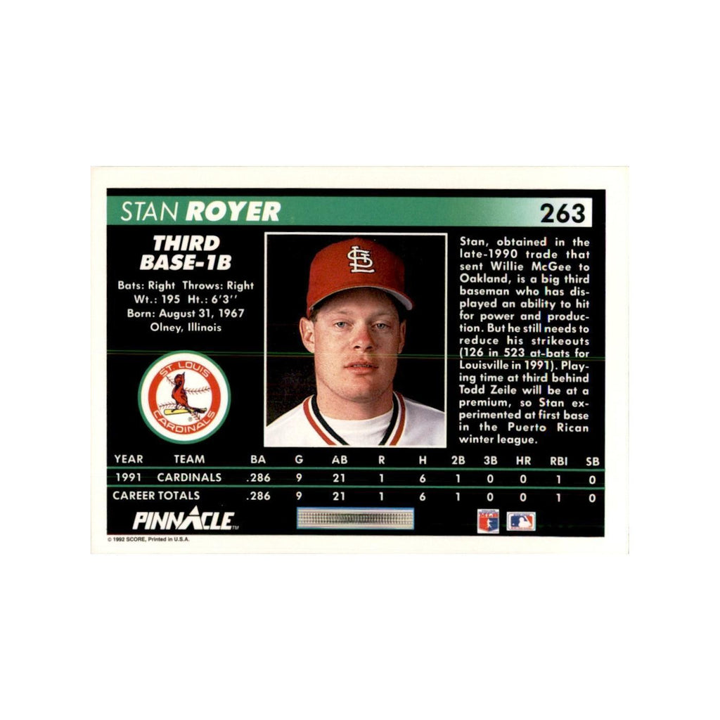 1992 Pinnacle Stan Royer Baseball Cards #263