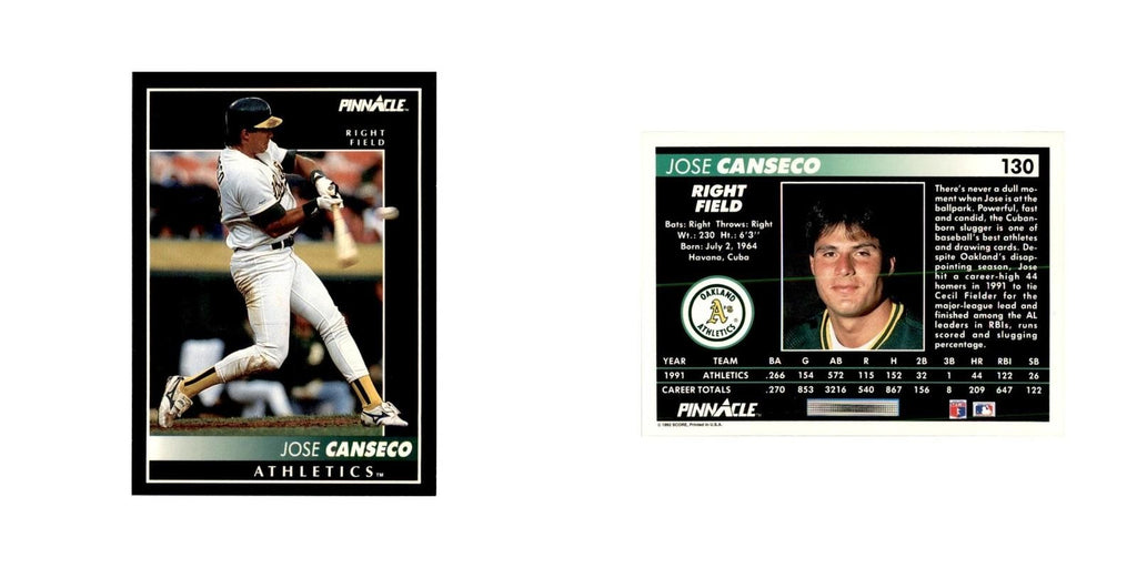 1992 Pinnacle Jose Canseco Baseball Cards #130