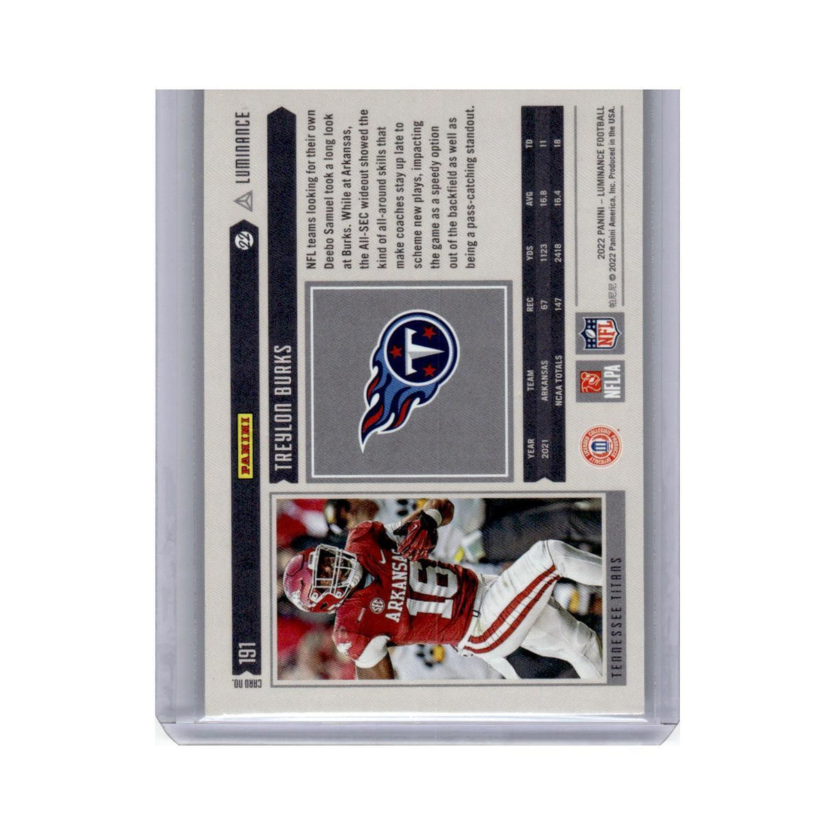 Treylon Burks Rookie 2022 Panini Luminance #191 Tennessee Titans NM