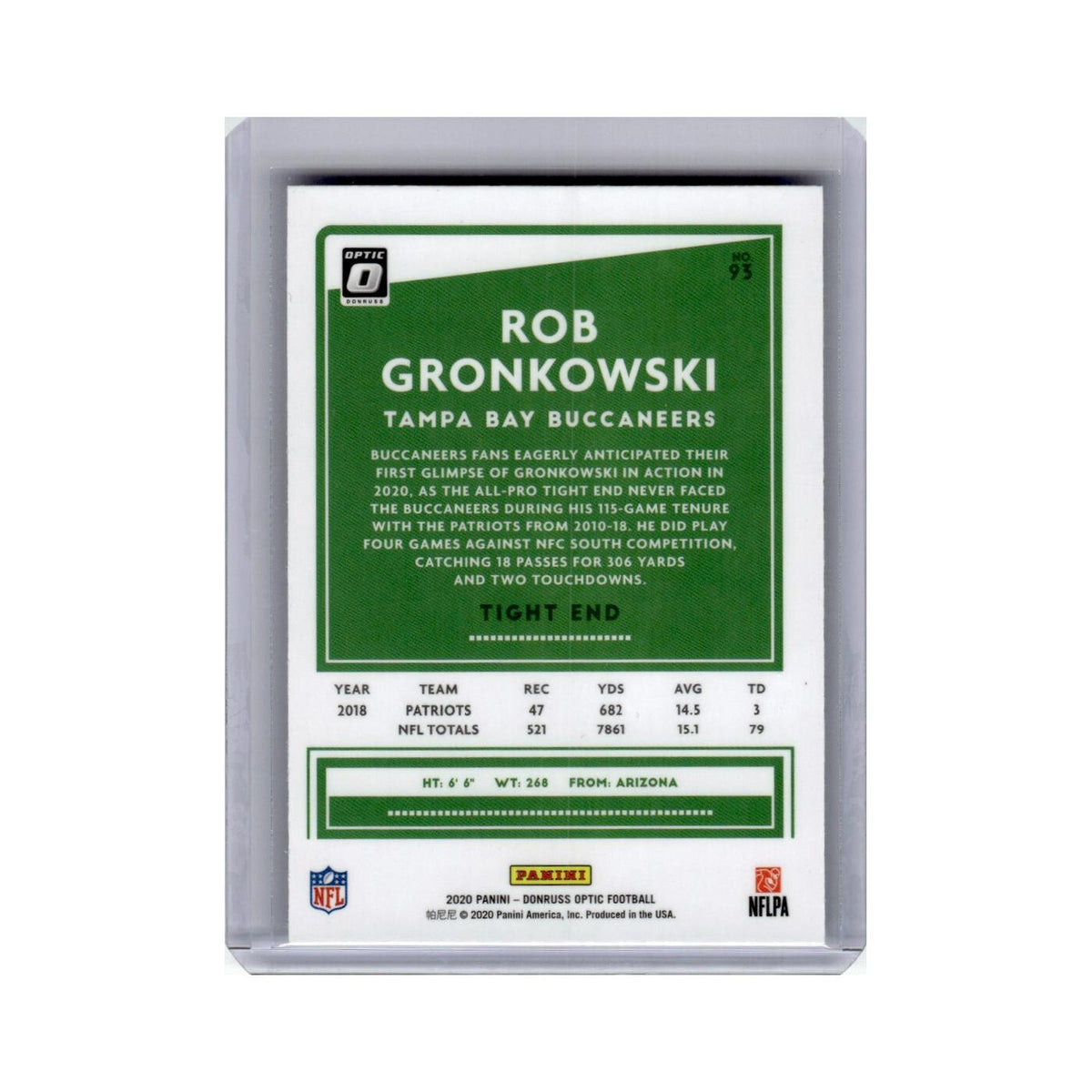 Rob Gronkowski 2020 Donruss Optic #93 Tampa Bay Buccaneers Football Card NM