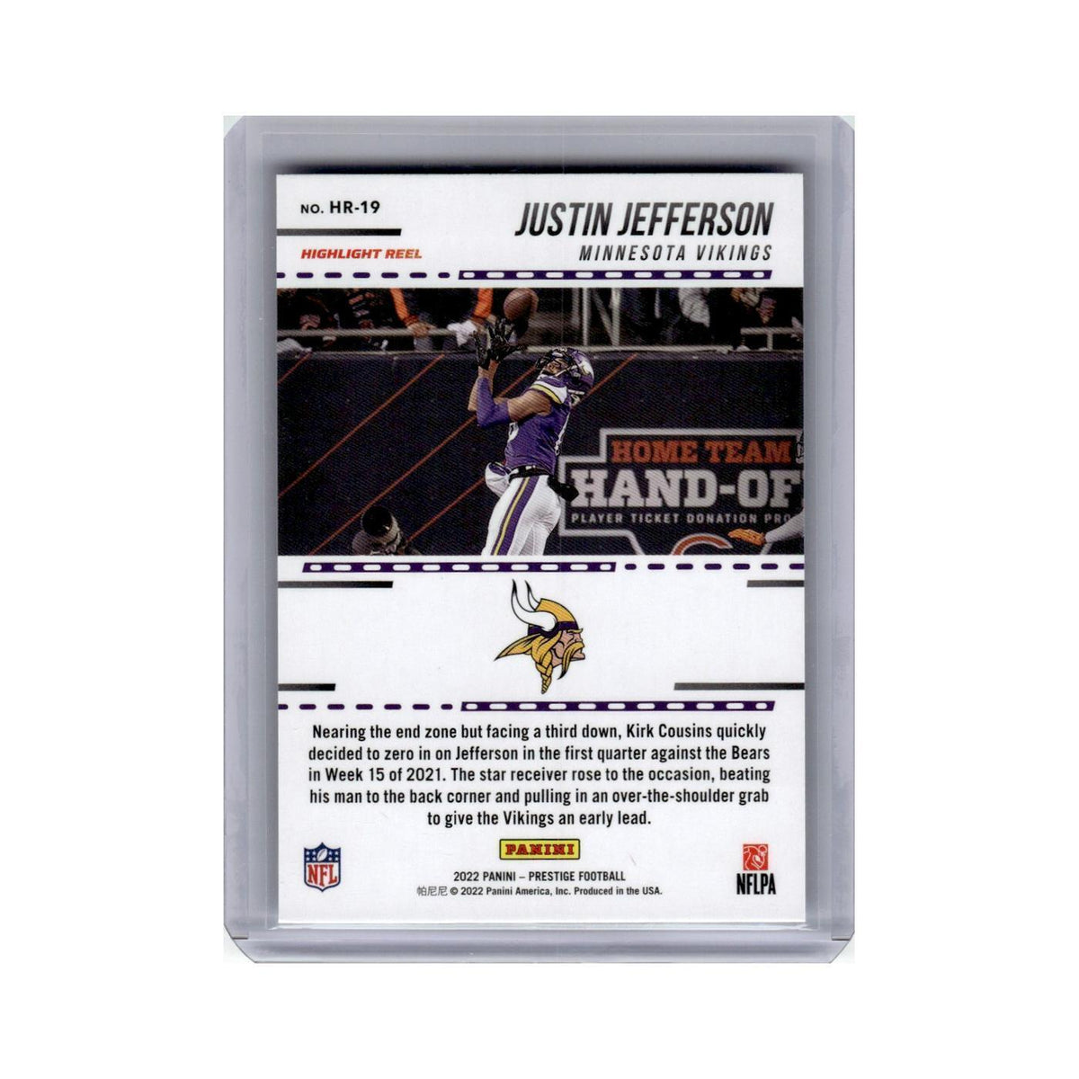 Justin Jefferson 2022 Panini Prestige Highlight Reel #HR-19 Minnesota Vikings NM