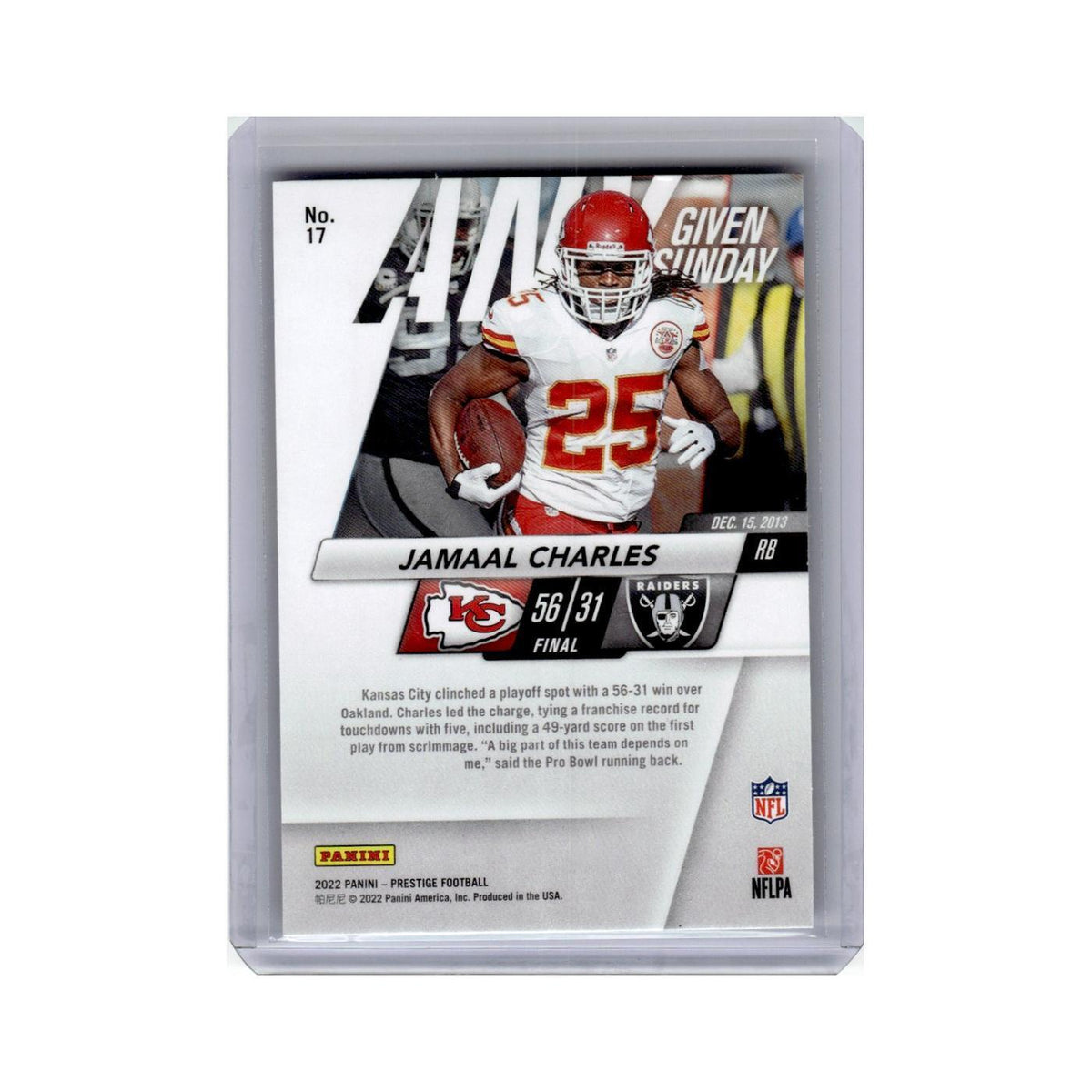 Jamaal Charles 2022 Panini Prestige Any Given Sunday #17 Kansas City Chiefs NM