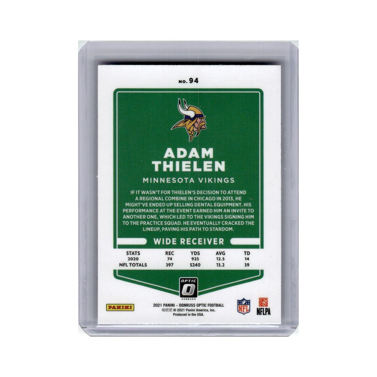 Adam Thielen 2021 Donruss Optic #94 Minnesota Vikings Football Card NM
