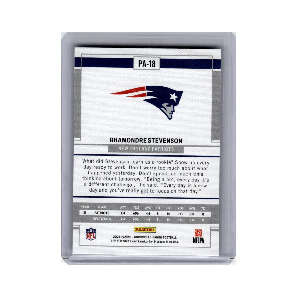Rhamondre Stevenson Rookie 2021 Panini Chronicles #PA-18 New England Patriots NM