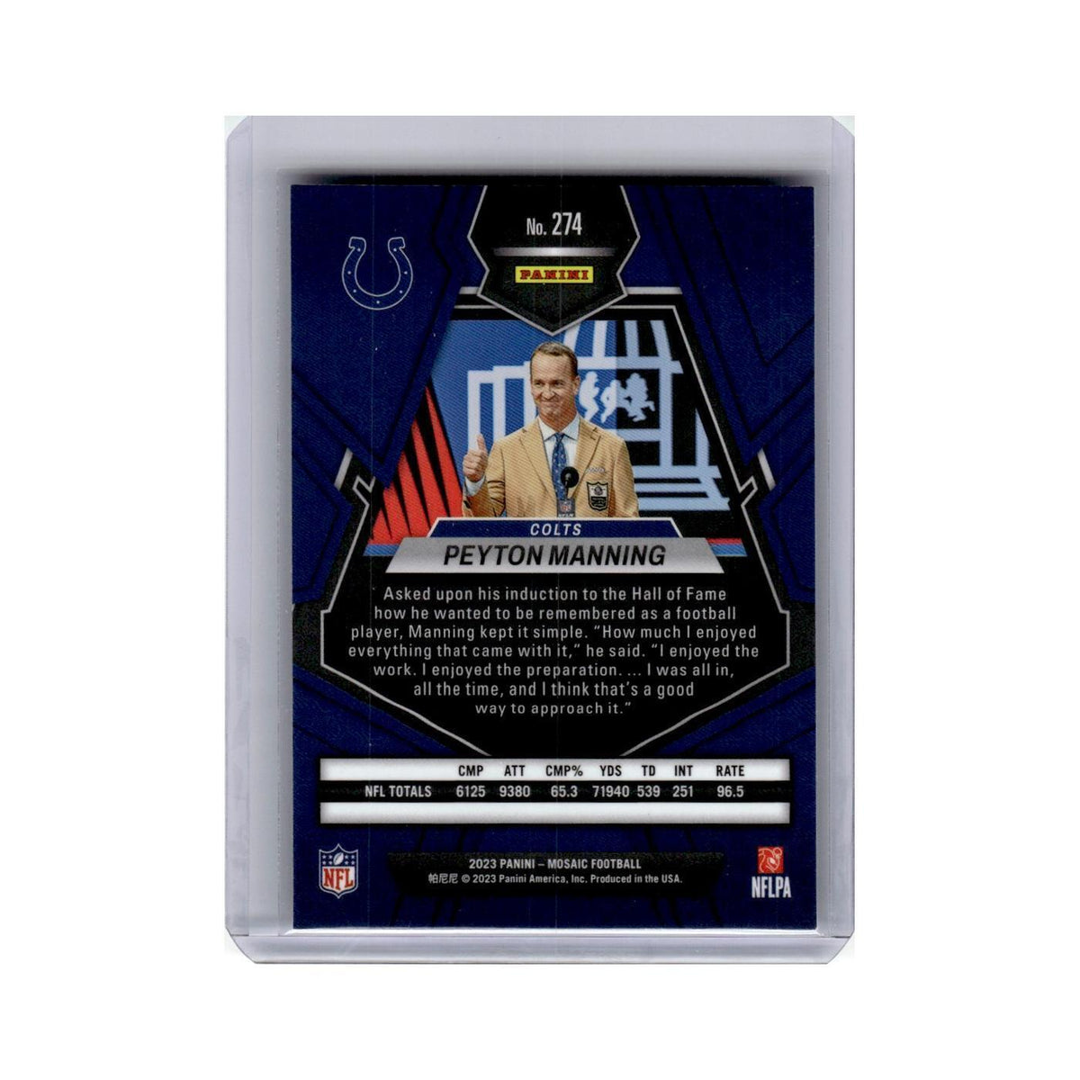 Peyton Manning 2023 Panini Mosaic #274 Indianapolis Colts Football Card NM