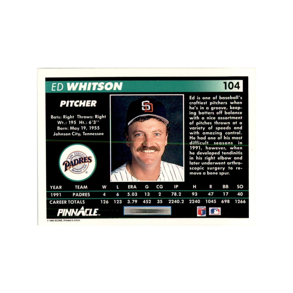 1992 Pinnacle Ed Whitson Baseball Cards #104