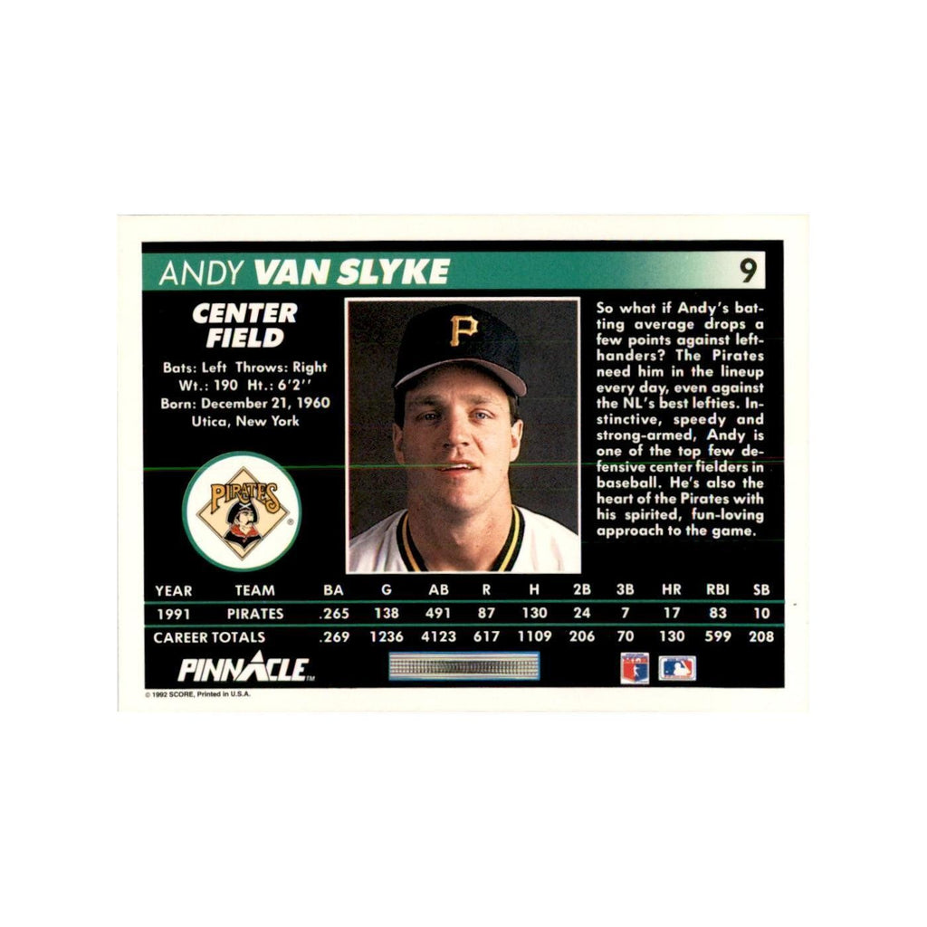 1992 Pinnacle Andy Van Slyke Baseball Cards #9